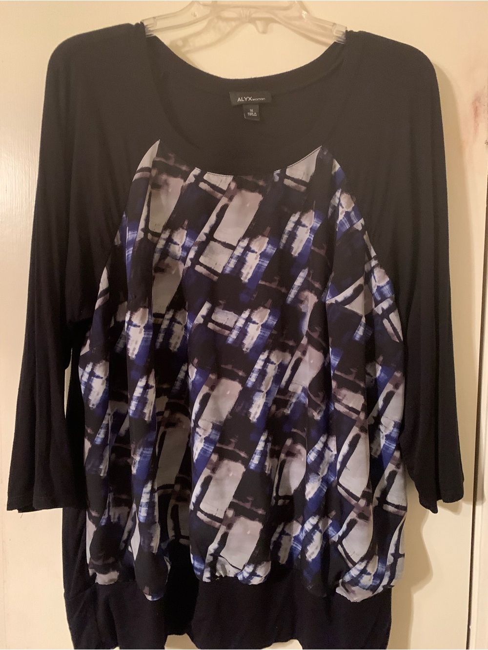 Alyx Black Long Sleeve Top with Blue & Gray Abstract Print